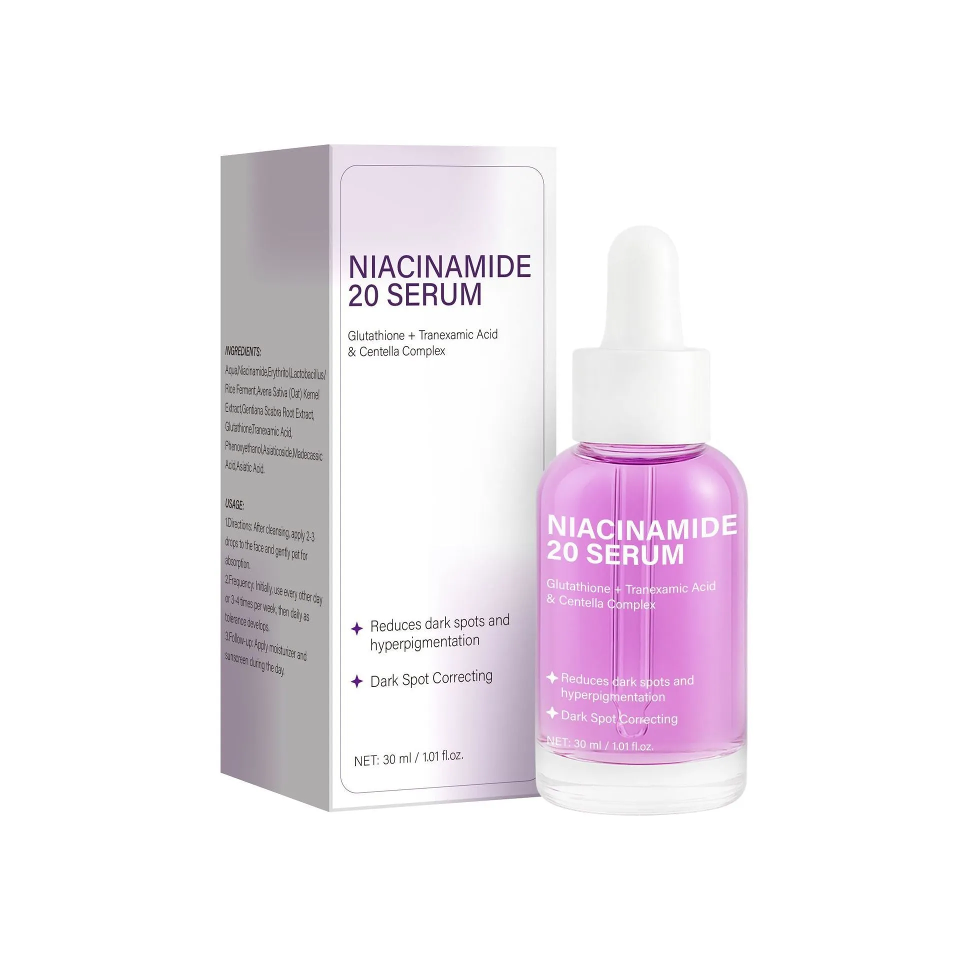 Nicotinamide serum 30ml bottle in neutral packaging with FP-F051 label