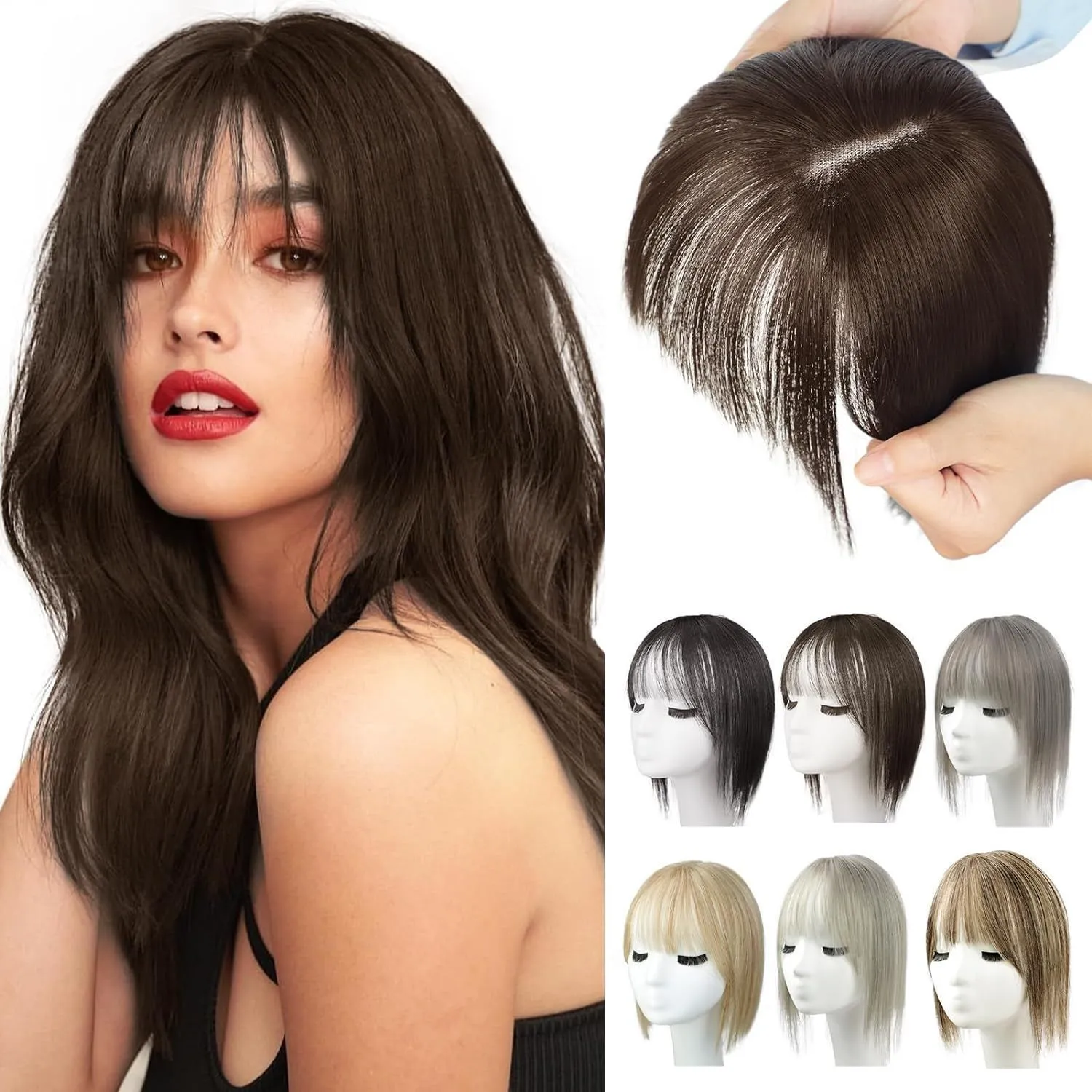 Women's hand-woven high temperature fibre wig natural lightweight breathable cover grey hair invisible cap