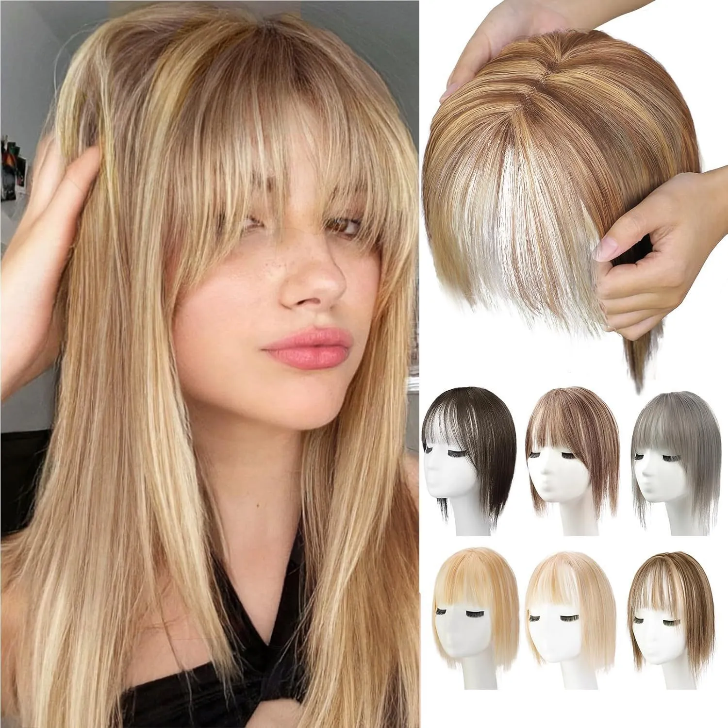 Women's hand-woven high temperature fibre wig natural lightweight breathable cover grey hair invisible cap