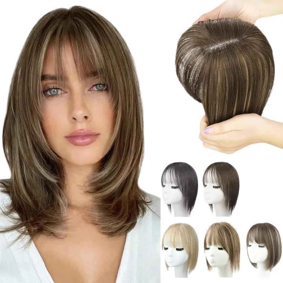 Women's hand-woven high temperature fibre wig natural lightweight breathable cover grey hair invisible cap