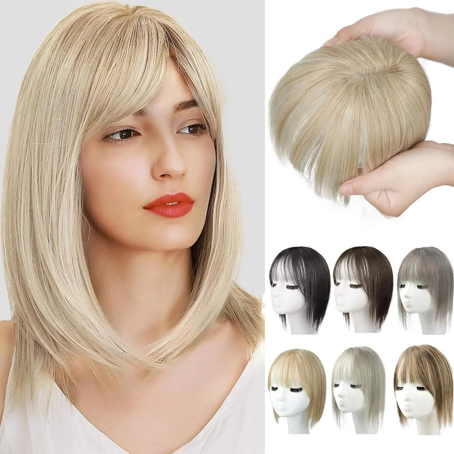 Women's hand-woven high temperature fibre wig natural lightweight breathable cover grey hair invisible cap