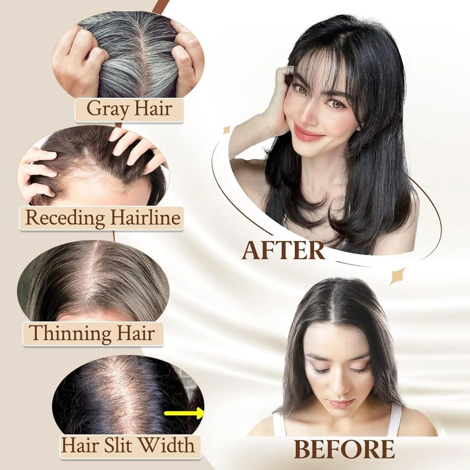 Women's hand-woven high temperature fibre wig natural lightweight breathable cover grey hair invisible cap