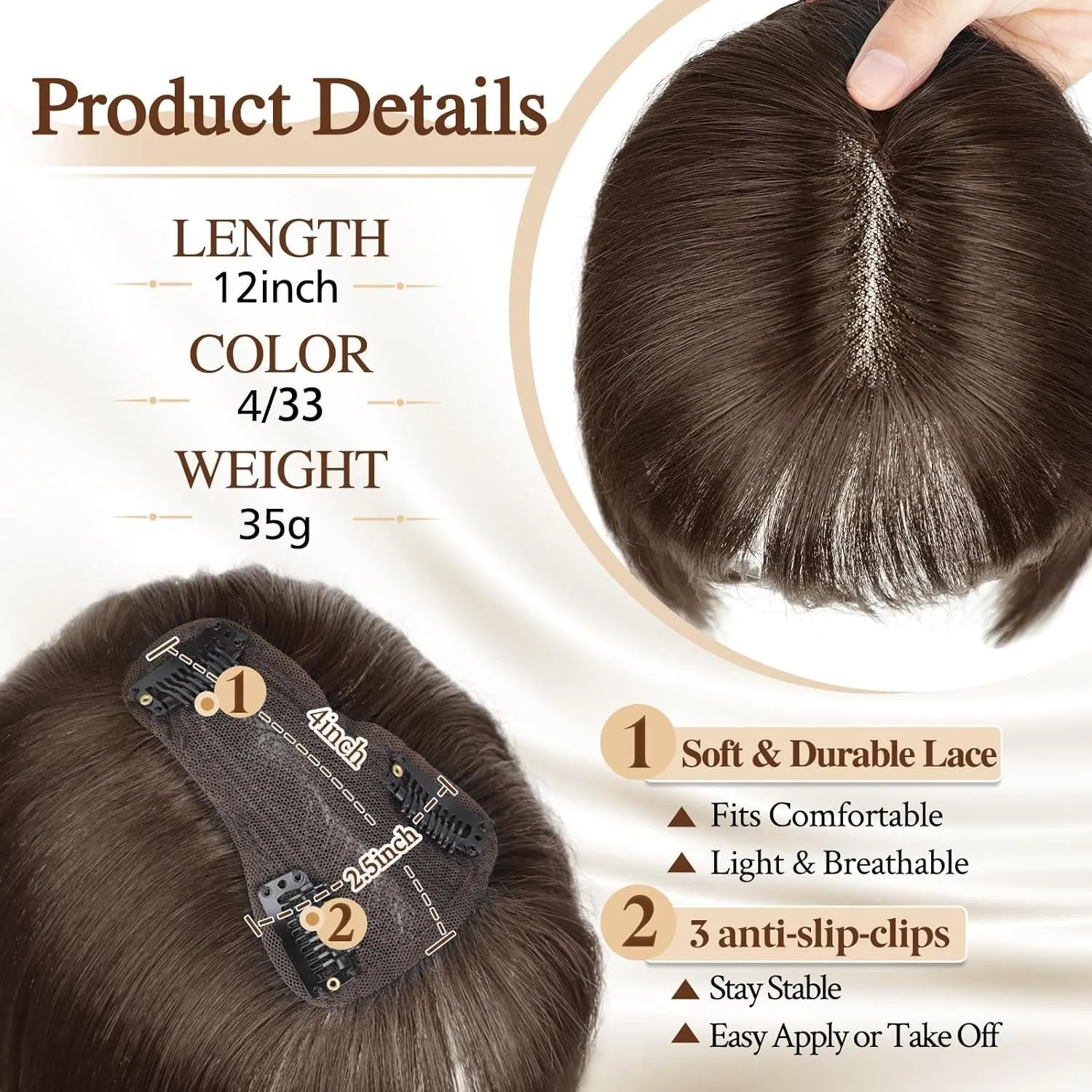Women's hand-woven high temperature fibre wig natural lightweight breathable cover grey hair invisible cap
