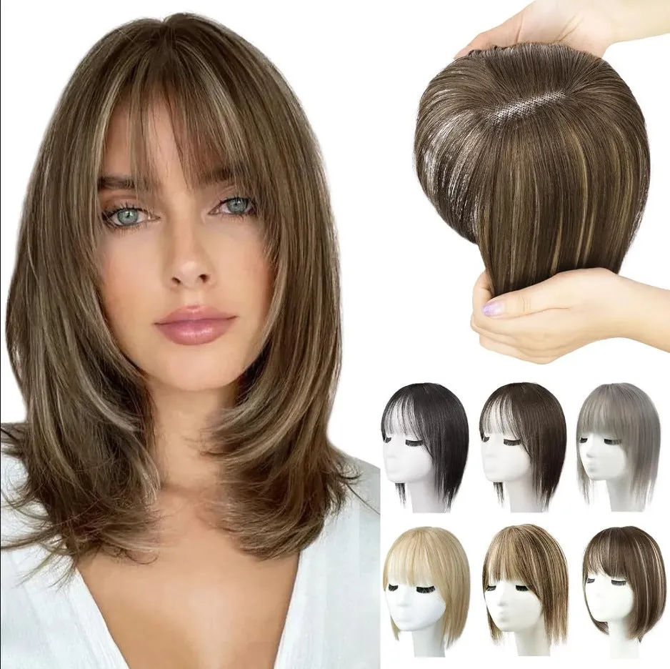 Women's hand-woven high temperature fibre wig natural lightweight breathable cover grey hair invisible cap