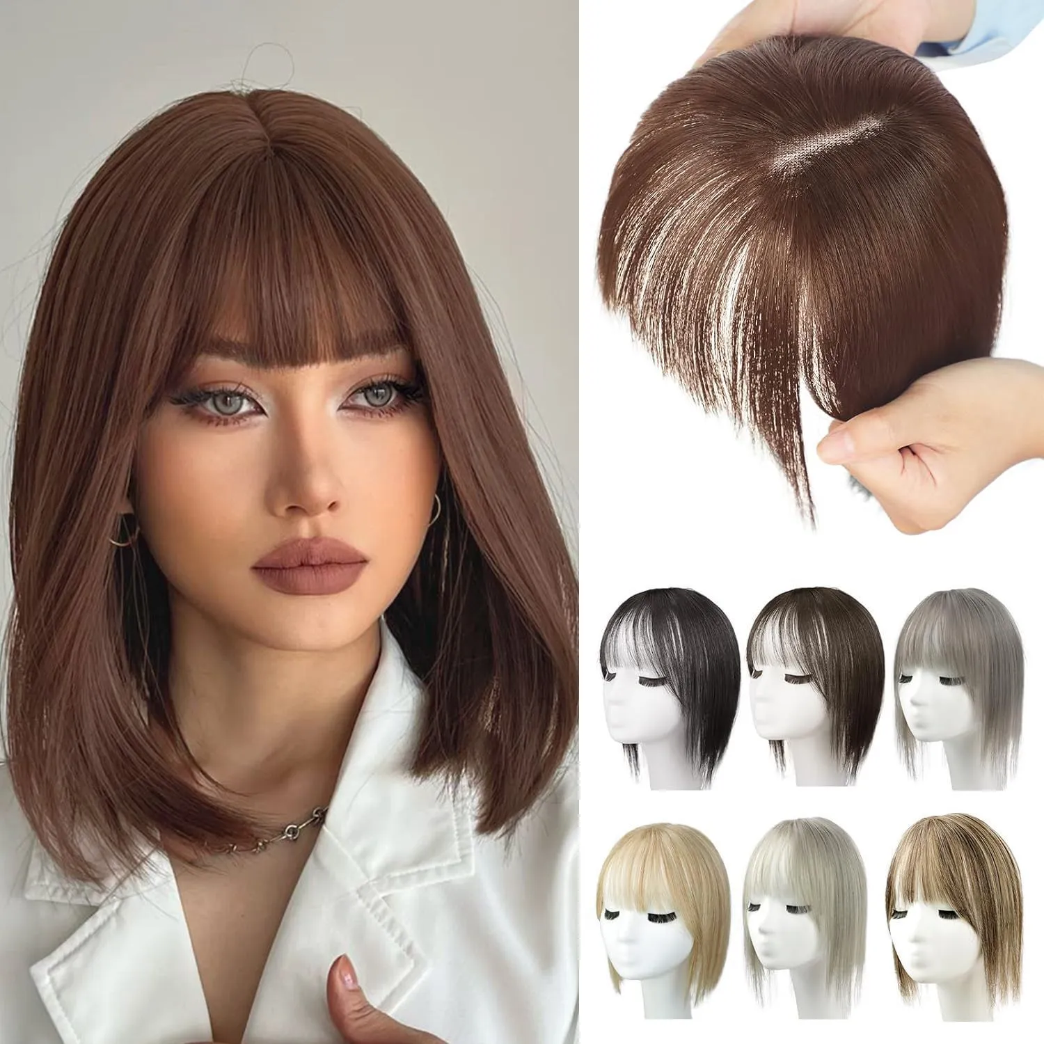 Women's hand-woven high temperature fibre wig natural lightweight breathable cover grey hair invisible cap