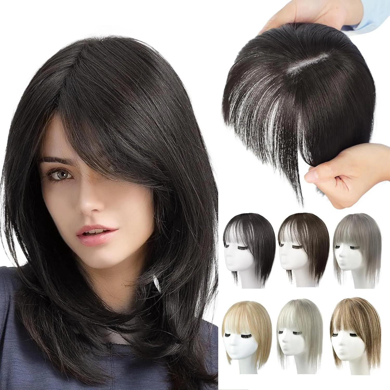 Women's hand-woven high temperature fibre wig natural lightweight breathable cover grey hair invisible cap