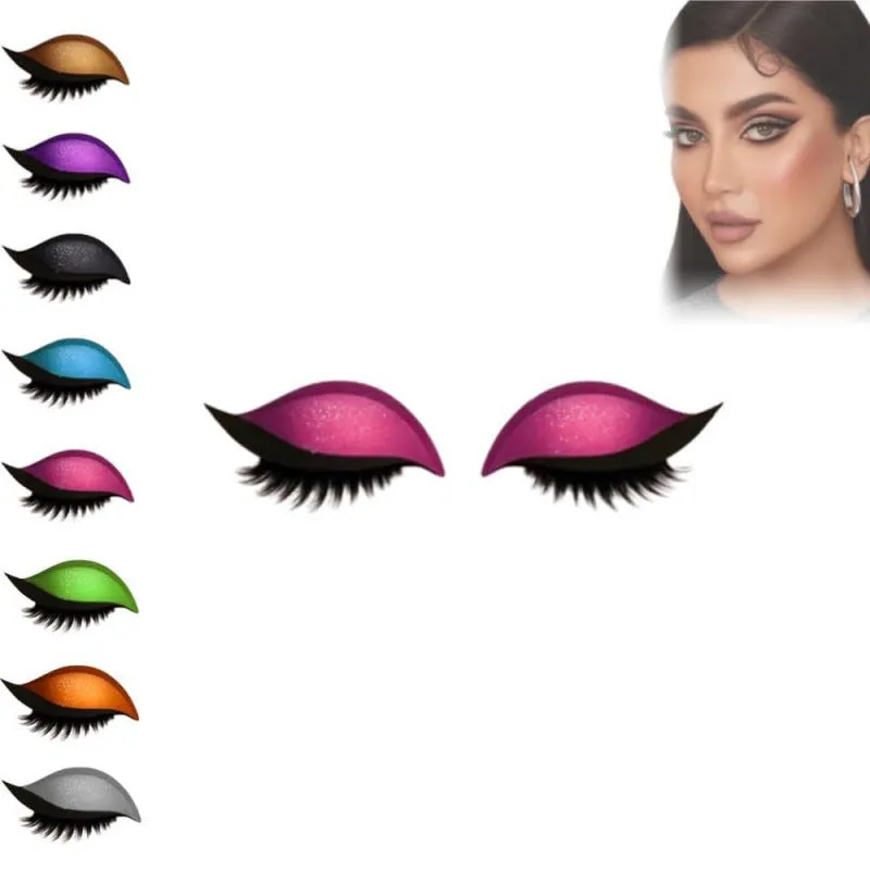 Lazy eyeshadow eyelash stickers in eight colour options on a white background
