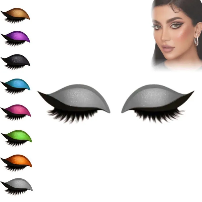 Lazy eyeshadow eyelash stickers in eight colour options on a white background