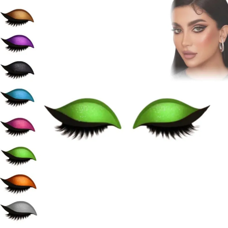 Lazy eyeshadow eyelash stickers in eight colour options on a white background