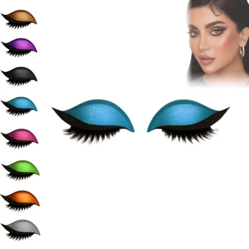 Lazy eyeshadow eyelash stickers in eight colour options on a white background