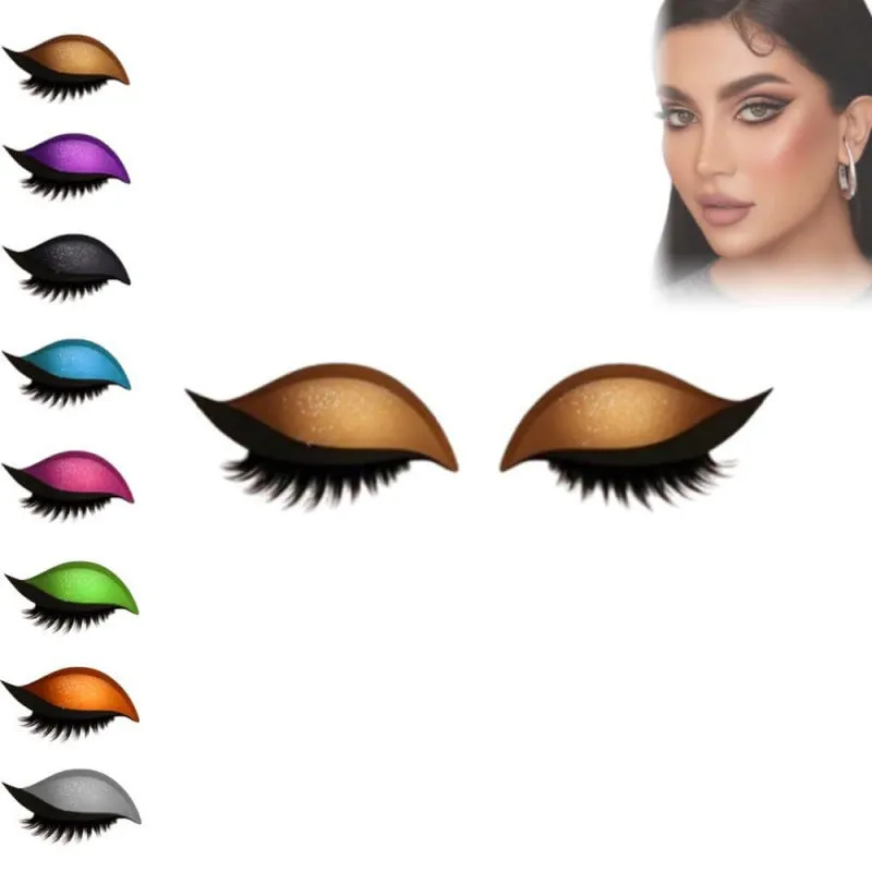 Lazy eyeshadow eyelash stickers in eight colour options on a white background