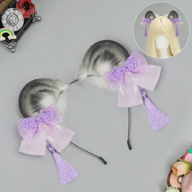 Handmade panda animal ears headband with tassel in pink, blue, green, purple – plush material unisex accessory