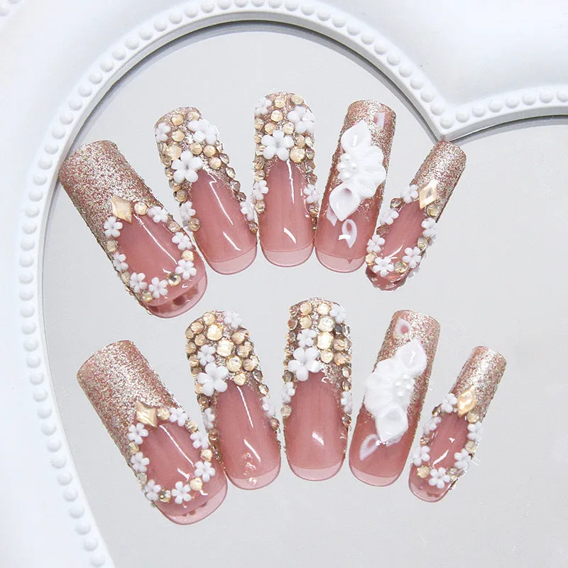 French Gold Pile Rhinestone Fake Nail Patch in Z1046 Flash Galaxy colour with plastic armour piece