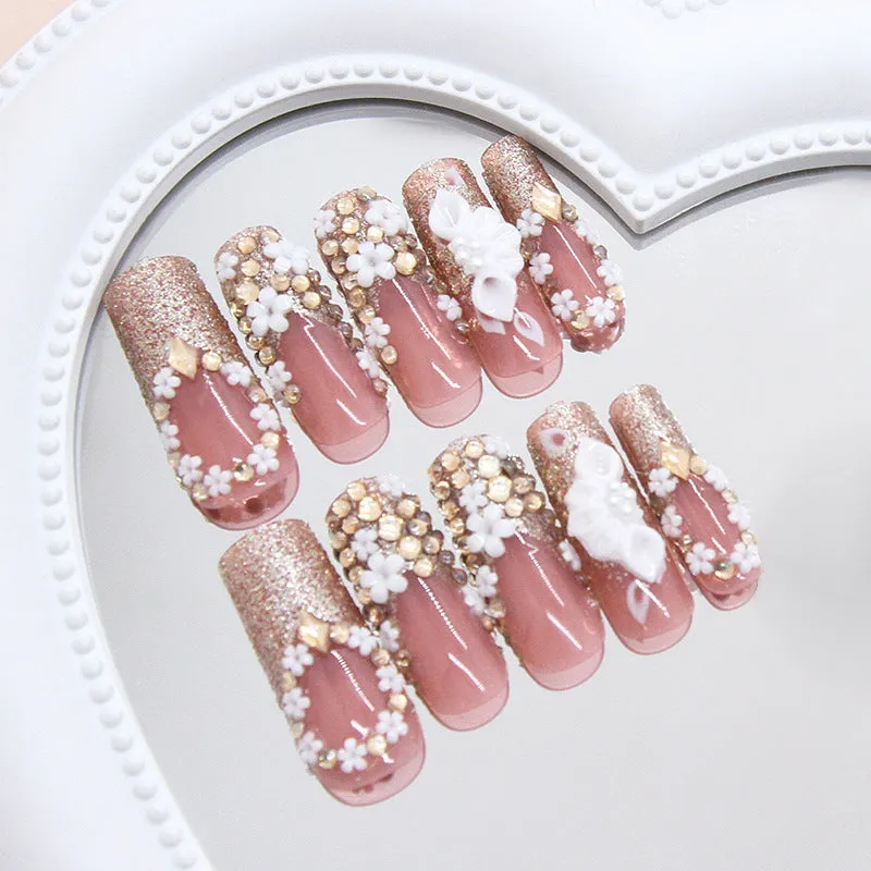French Gold Pile Rhinestone Fake Nail Patch in Z1046 Flash Galaxy colour with plastic armour piece