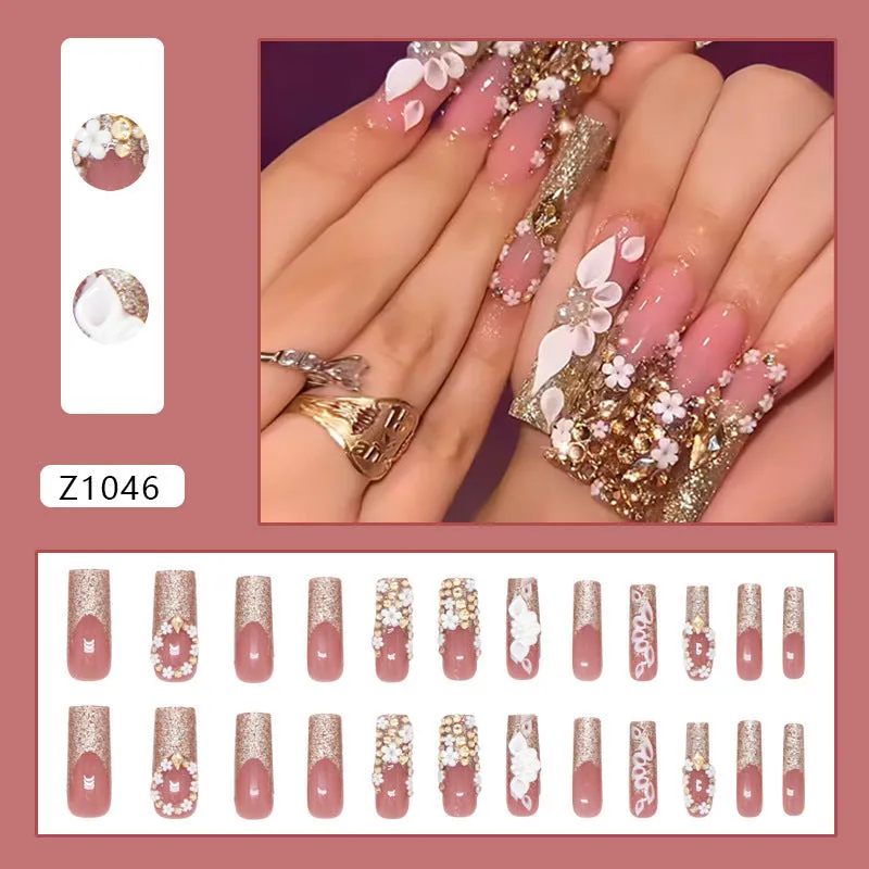 French Gold Pile Rhinestone Fake Nail Patch in Z1046 Flash Galaxy colour with plastic armour piece