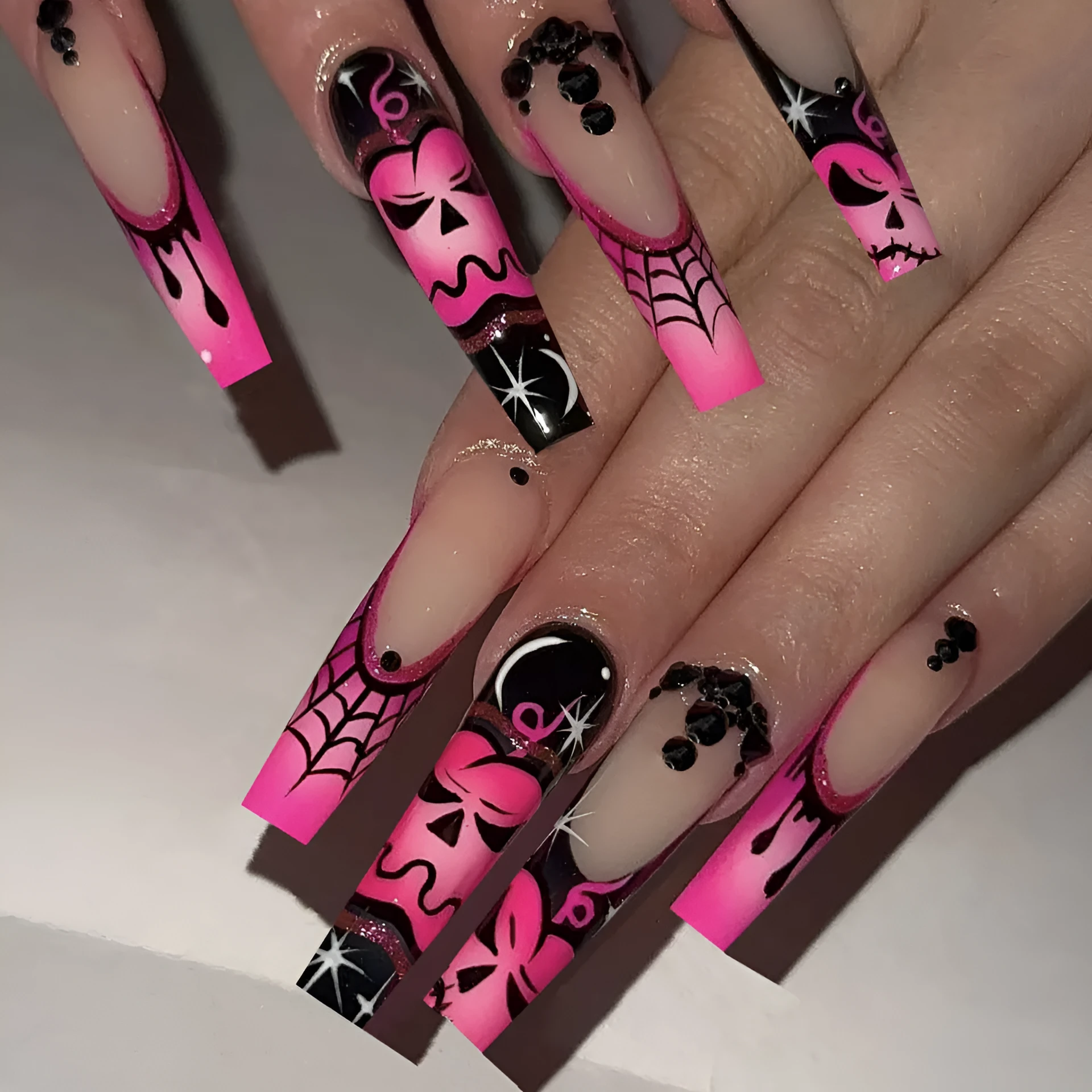 Z-123 rose pumpkin long T shape fake nail tips in retro French style with glue type, plastic set for Halloween