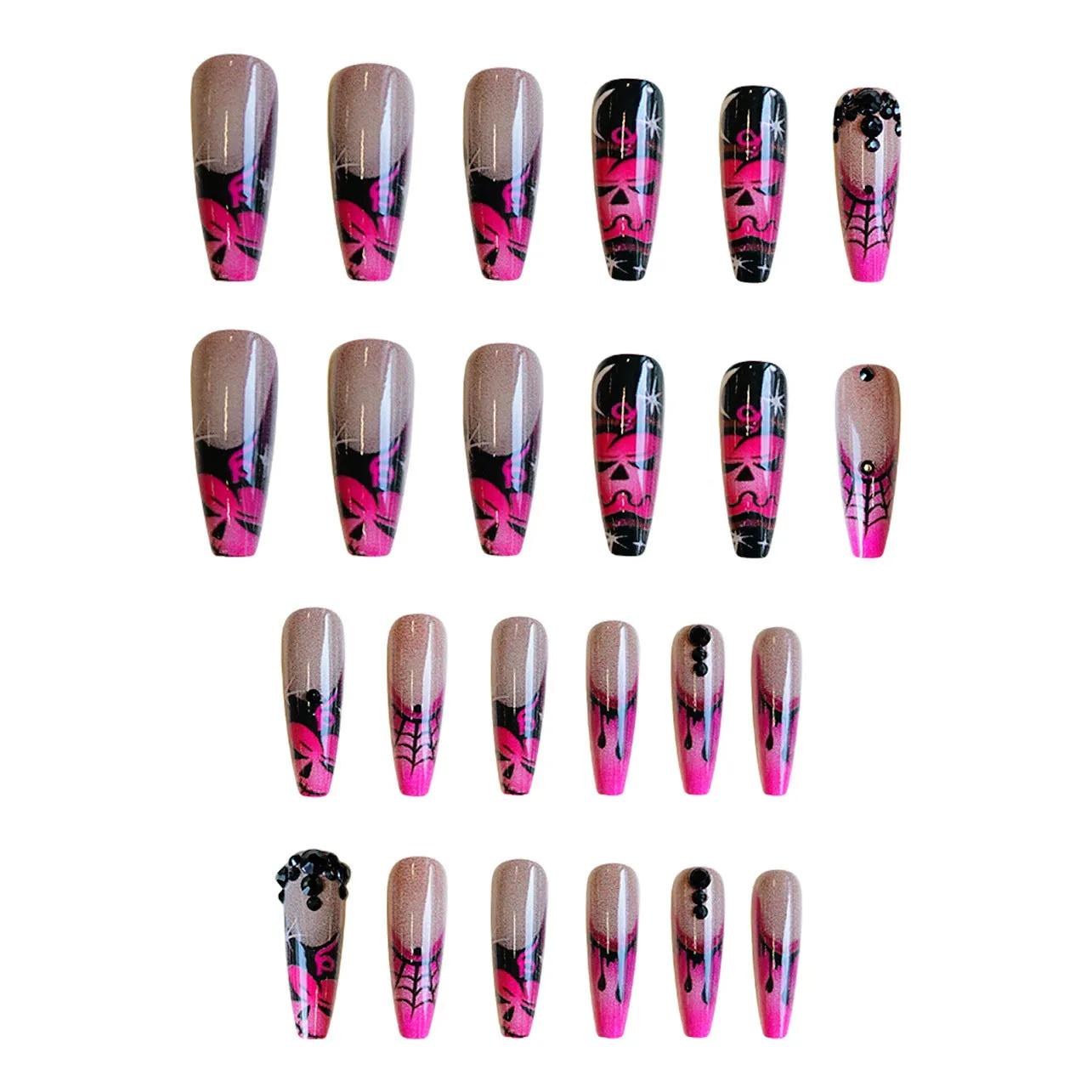 Z-123 rose pumpkin long T shape fake nail tips in retro French style with glue type, plastic set for Halloween