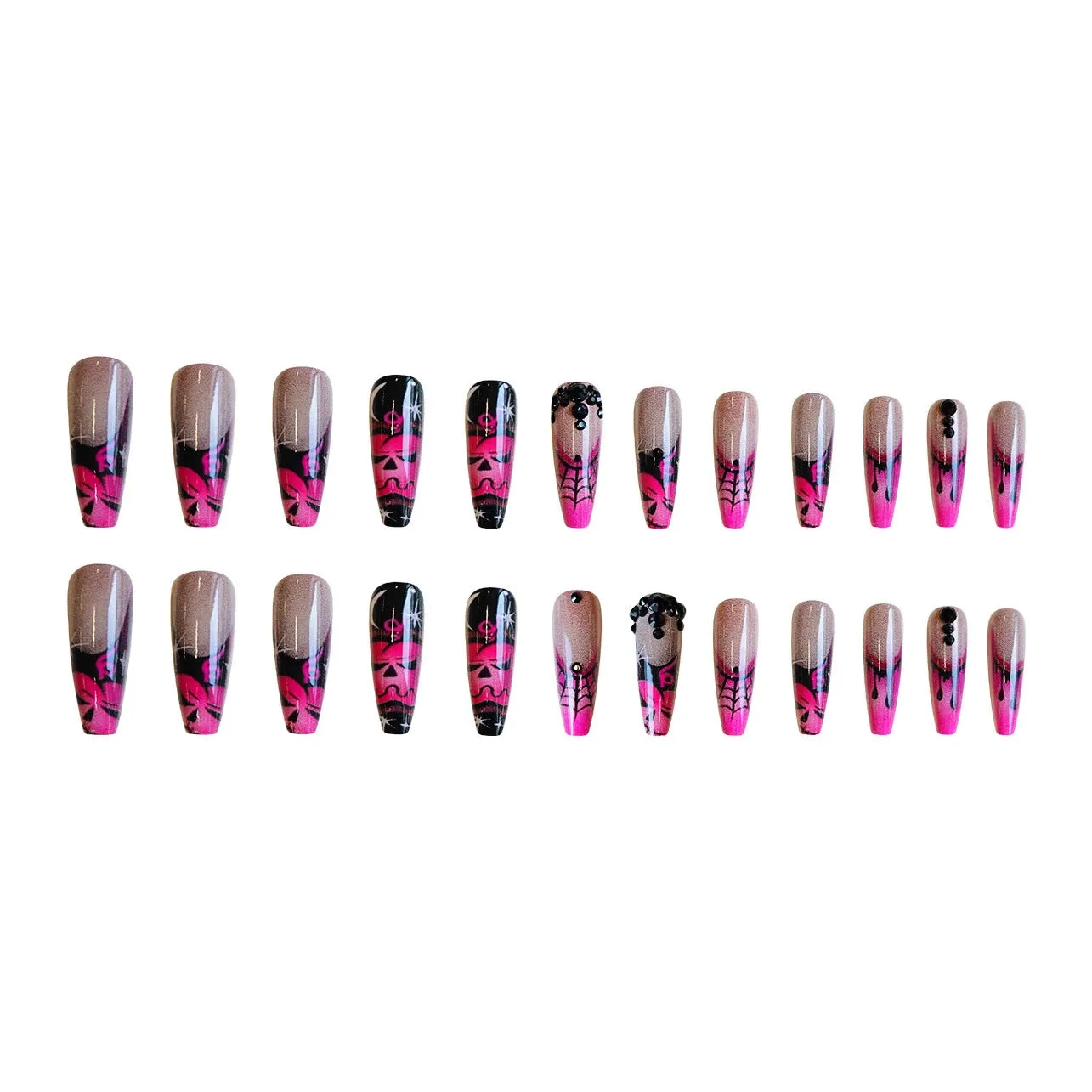 Z-123 rose pumpkin long T shape fake nail tips in retro French style with glue type, plastic set for Halloween