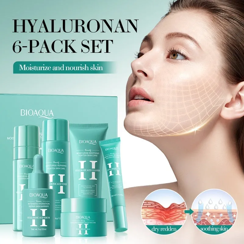 Hyaluronic acid moisturising repair firming facial care gift set with six products in gift box