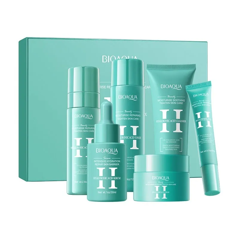 Hyaluronic acid moisturising repair firming facial care gift set with six products in gift box