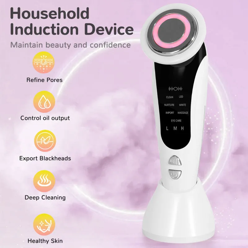 Red and blue light therapy face lifting instrument with EMS vibration, white colour, on a clean surface