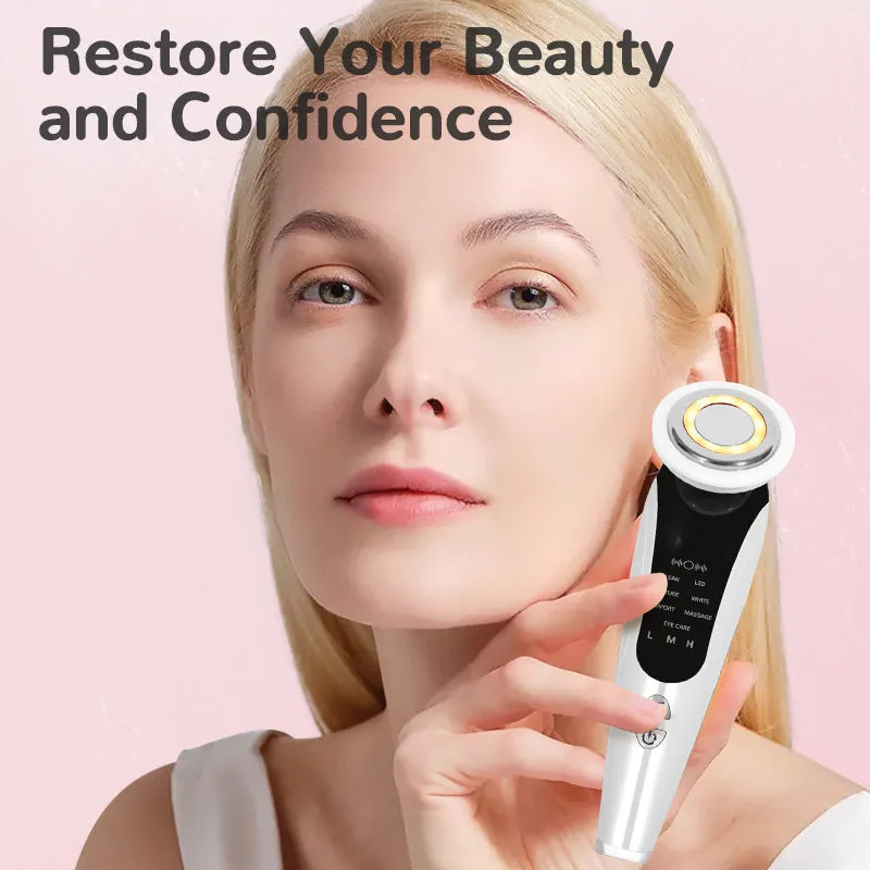 Red and blue light therapy face lifting instrument with EMS vibration, white colour, on a clean surface