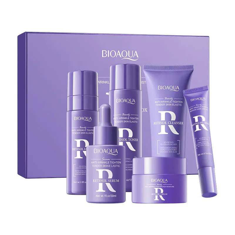 BIOAOUA Bioaqua retinol anti-wrinkle firming high moisturising 6-piece facial care gift box with six products on display