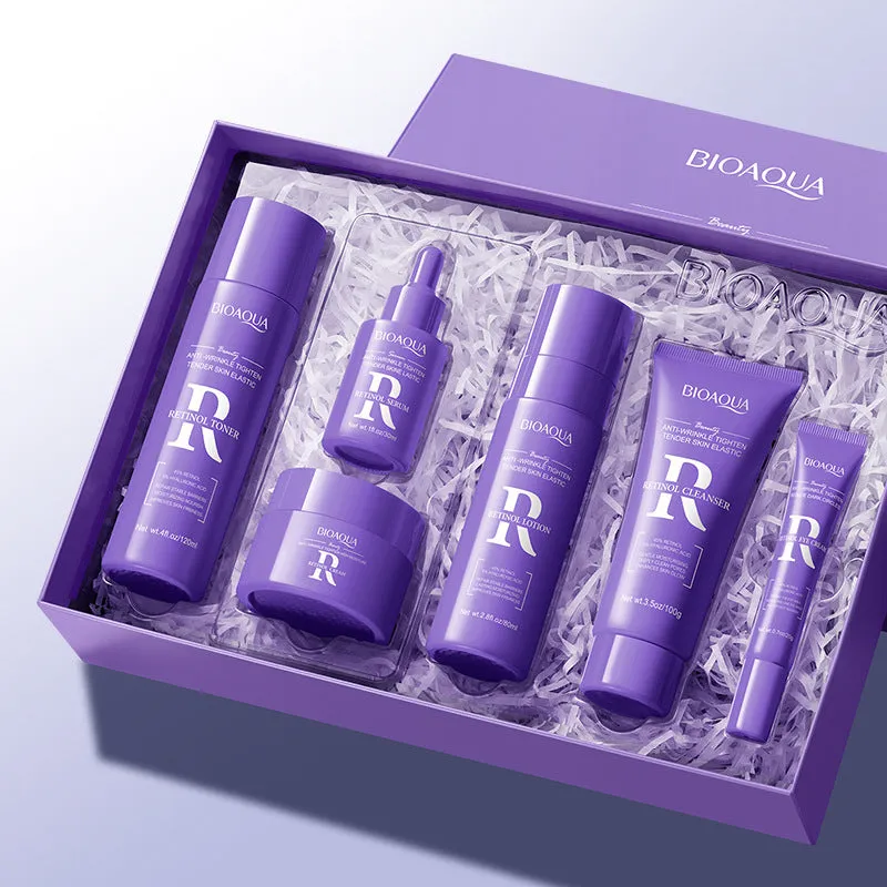 BIOAOUA Bioaqua retinol anti-wrinkle firming high moisturising 6-piece facial care gift box with six products on display