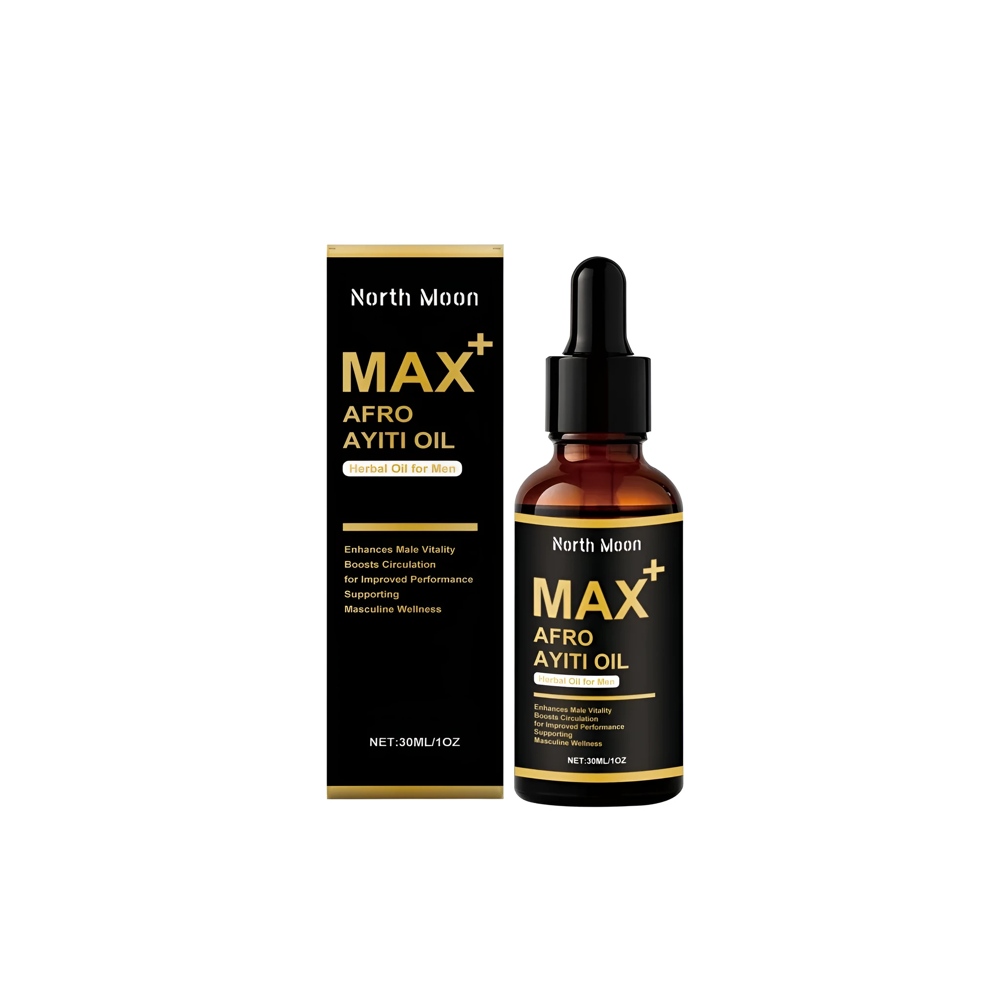 Male Enhanced Massage Oil 30ml bottle with vitamin E and ginger root extract for skin care