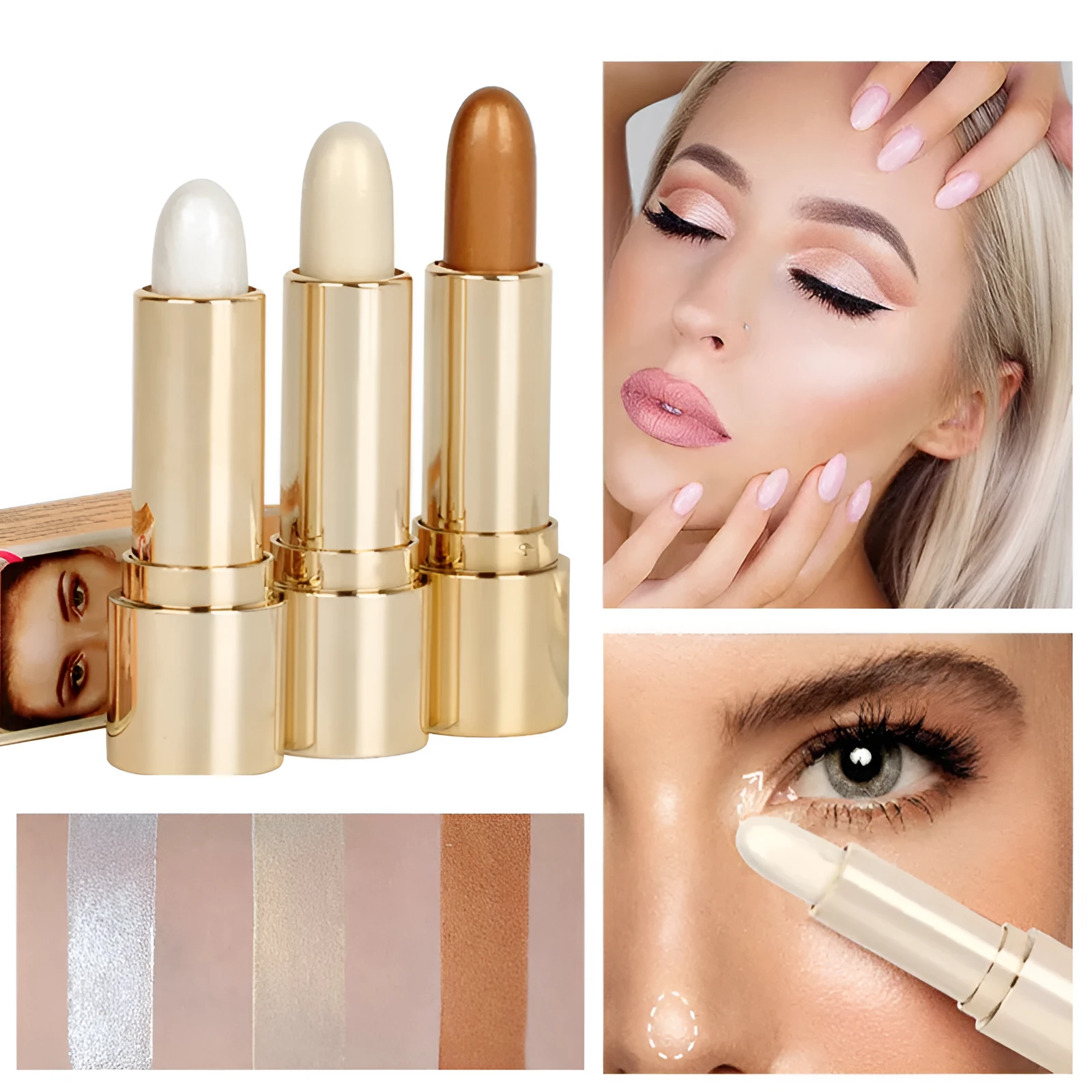 Three-dimensional makeup contour stick highlighter in Ivory White with creamy formula for face shaping