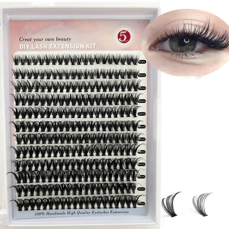DIY mixed package of 30D and 40D cluster false eyelashes with tweezers on a pink background.