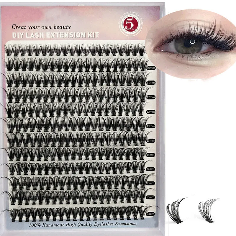 DIY mixed package of 30D and 40D cluster false eyelashes with tweezers on a pink background.