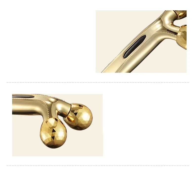 3D face-lifting manual roller massager with positive ion function in silver UV-plated finish