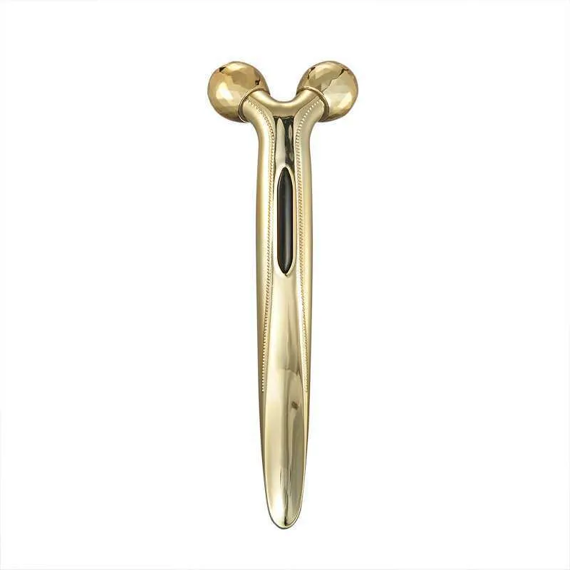 3D face-lifting manual roller massager with positive ion function in silver UV-plated finish
