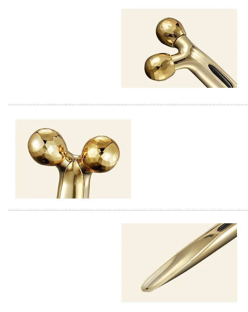 3D face-lifting manual roller massager with positive ion function in silver UV-plated finish