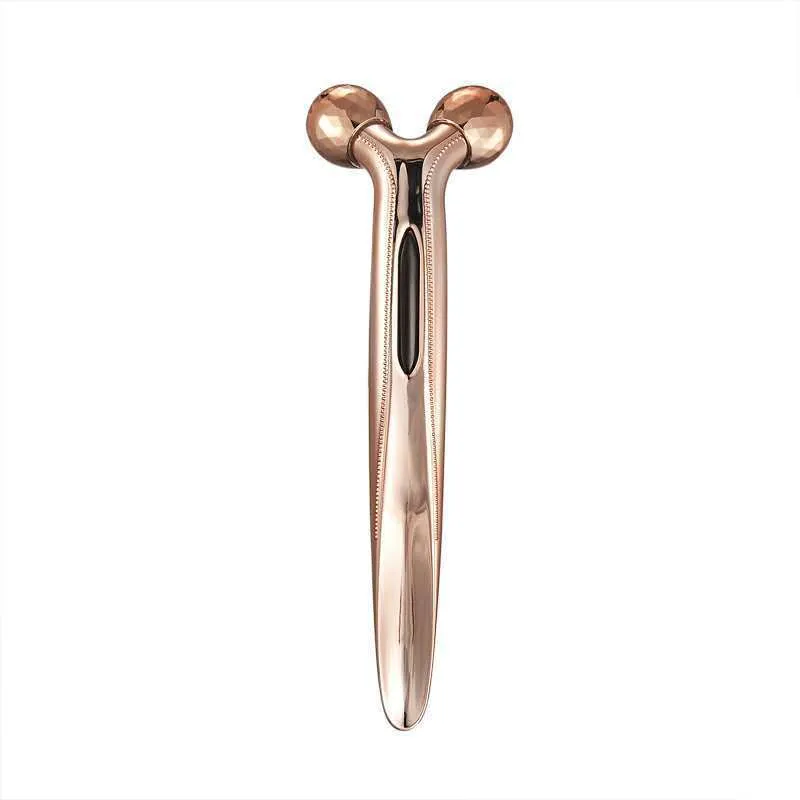 3D face-lifting manual roller massager with positive ion function in silver UV-plated finish
