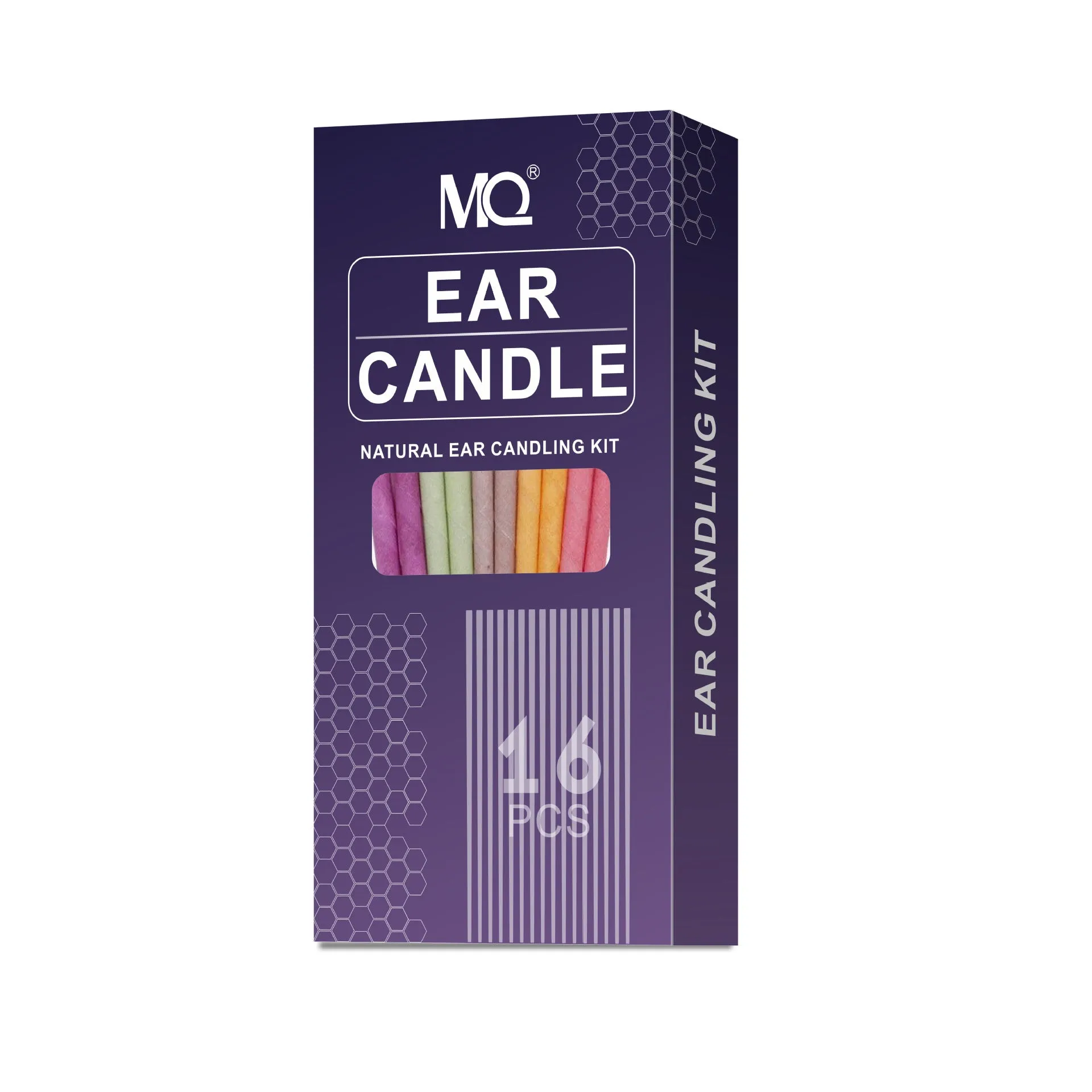 MQ Horn ear candle set with 16 candles, 8 protection boards, 16 swabs in eight colours for health massage