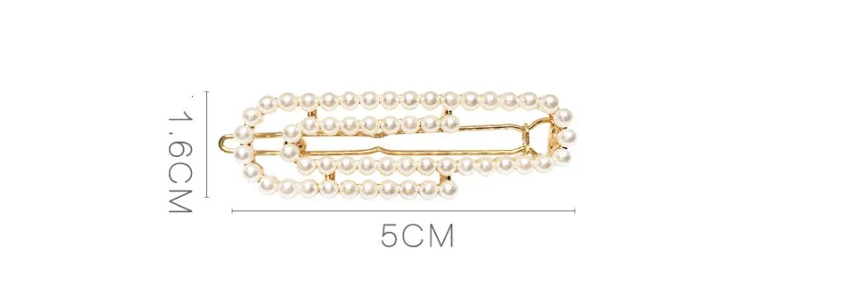 White pearl hair clip set with geometric weaving pattern on metal acrylic base
