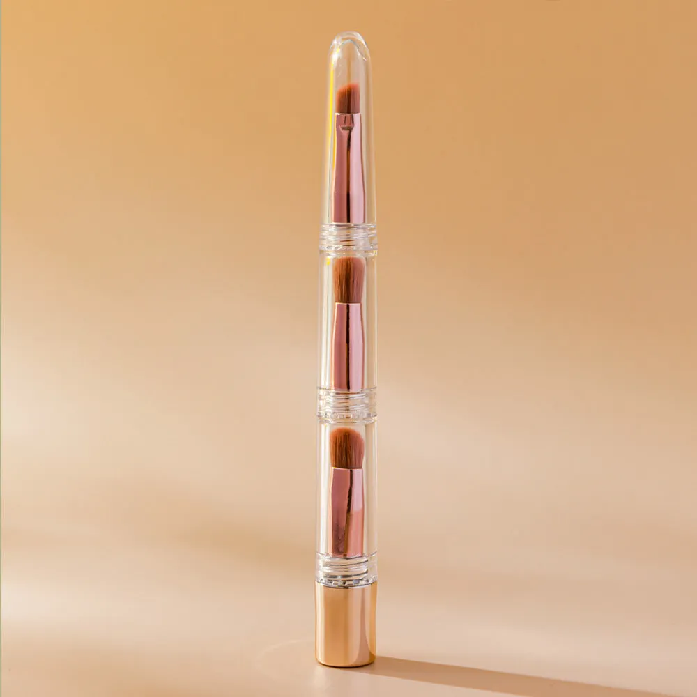 3 in 1 makeup brush with artificial fibre bristles and acrylic handle, 16cm length, pink colour option