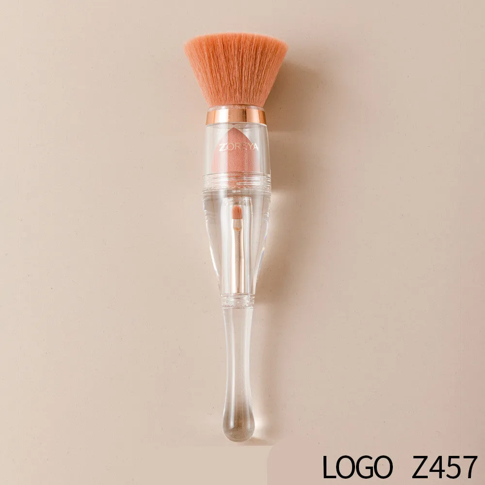 3 in 1 makeup brush with artificial fibre bristles and acrylic handle, 16cm length, pink colour option