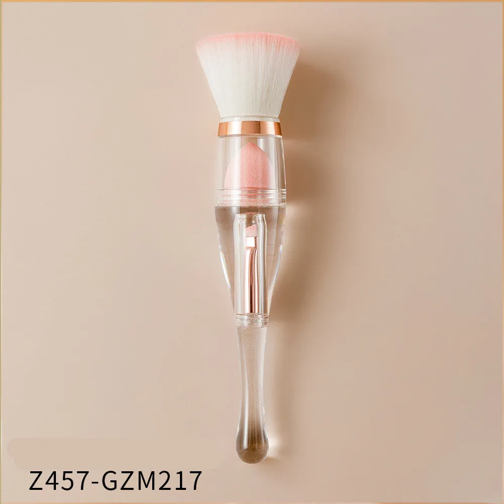 3 in 1 makeup brush with artificial fibre bristles and acrylic handle, 16cm length, pink colour option