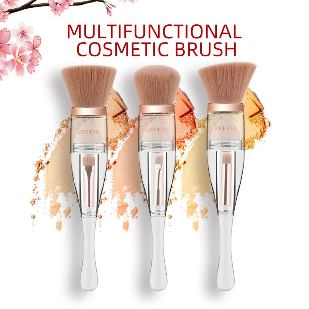 3 in 1 makeup brush with artificial fibre bristles and acrylic handle, 16cm length, pink colour option