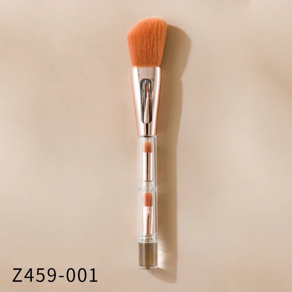 3 in 1 makeup brush with artificial fibre bristles and acrylic handle, 16cm length, pink colour option