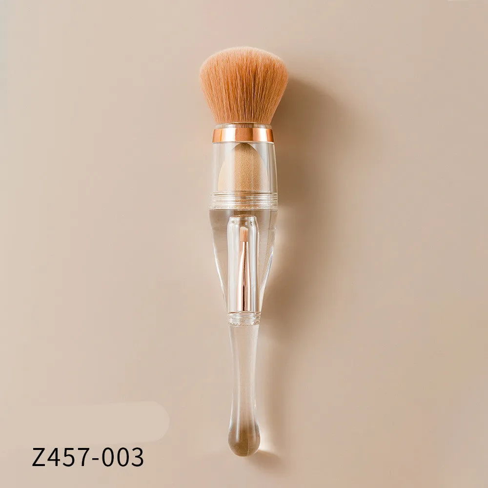 3 in 1 makeup brush with artificial fibre bristles and acrylic handle, 16cm length, pink colour option