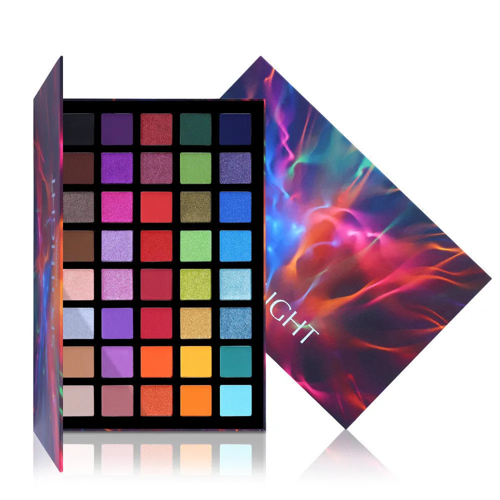 40 colour eye shadow palette with shimmer and matte shades in a paper box