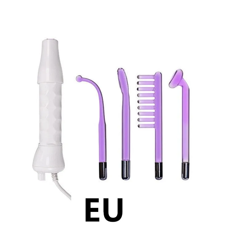 White high-frequency electrotherapy comb with four glass electrodes in packaging