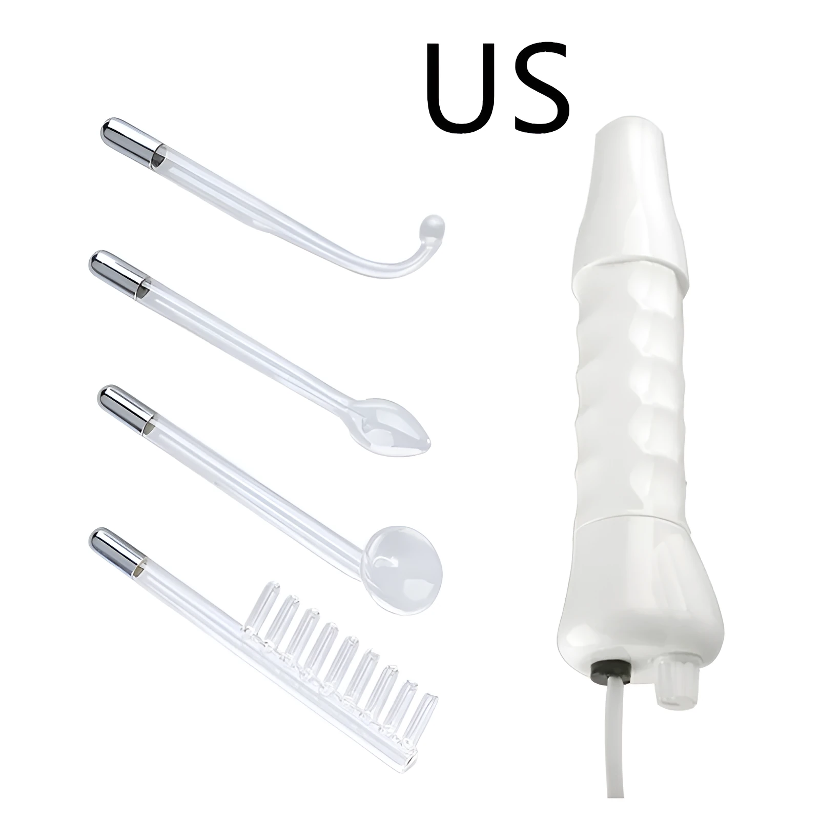 White high-frequency electrotherapy comb with four glass electrodes in packaging