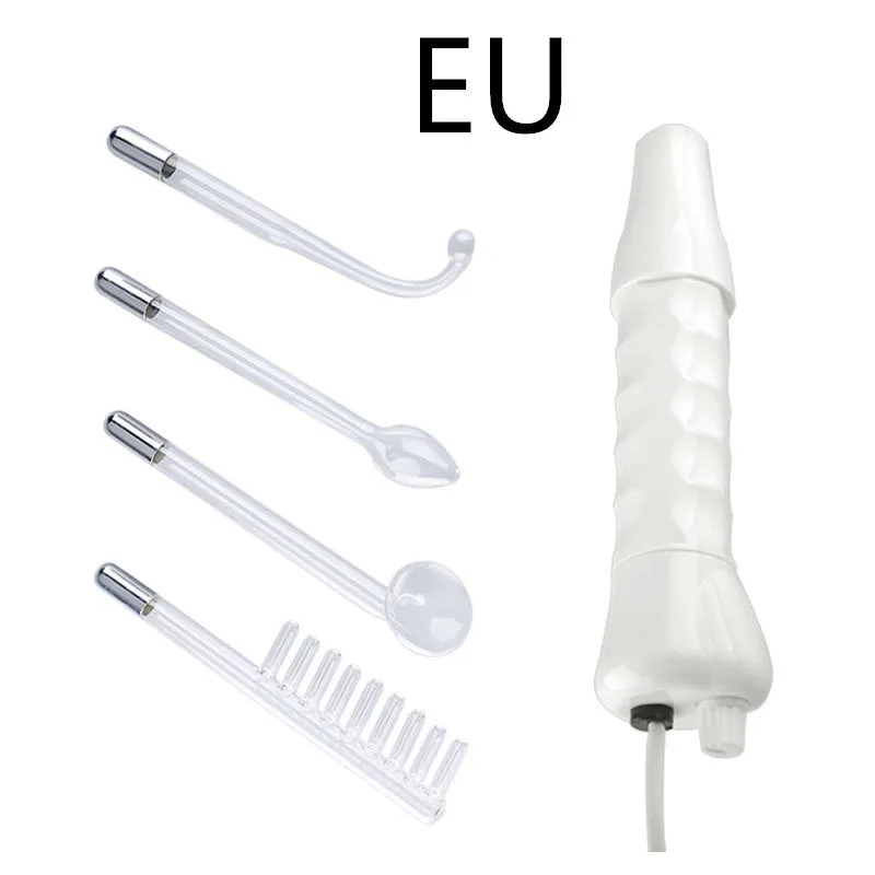 White high-frequency electrotherapy comb with four glass electrodes in packaging