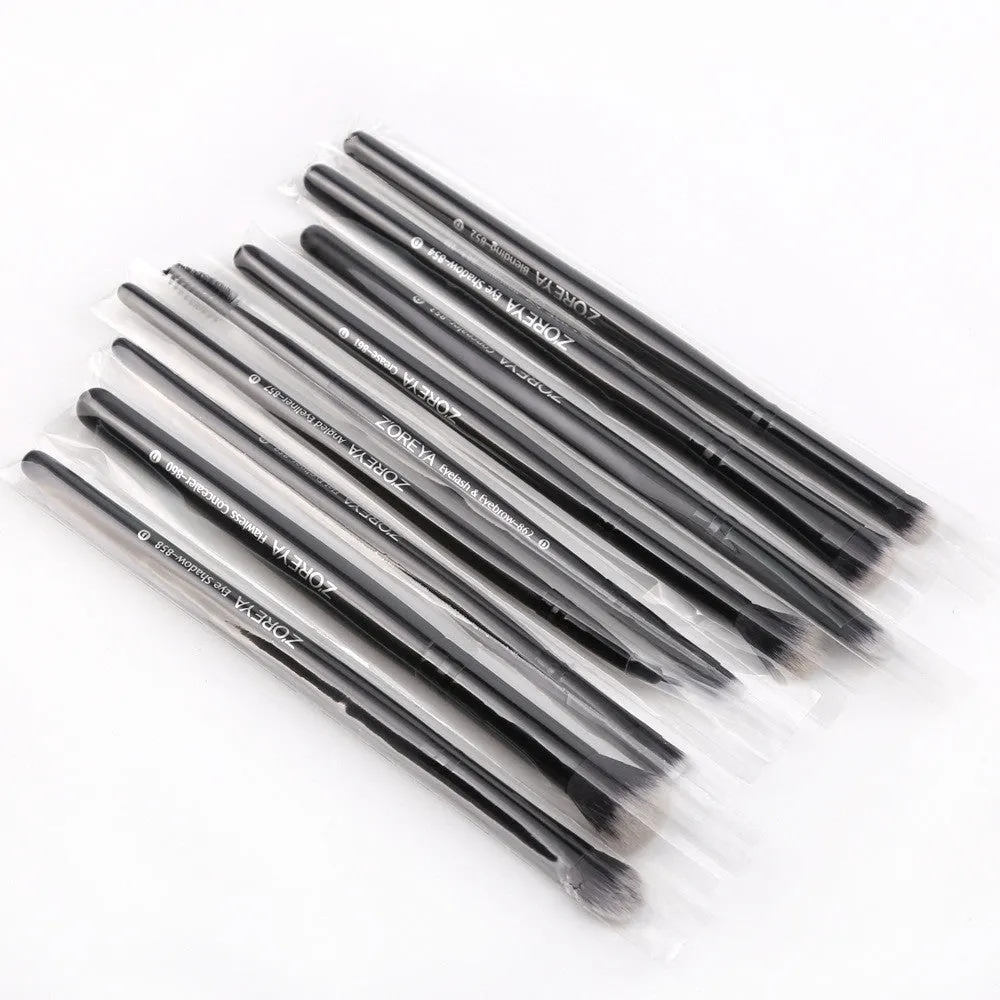 ZOREYA15 15 piece black makeup brush set with synthetic hair and wood handles