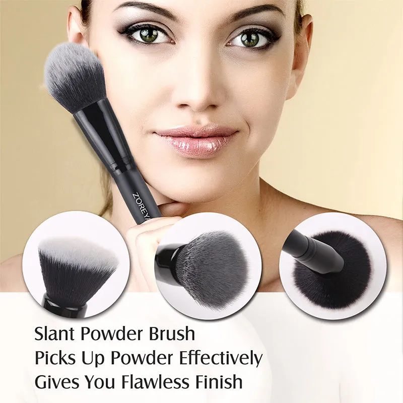 ZOREYA15 15 piece black makeup brush set with synthetic hair and wood handles